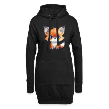 Fuchs Kulleraugen Aquarell Waldtier - Hoodie-Kleid - Schwarz - Vorne