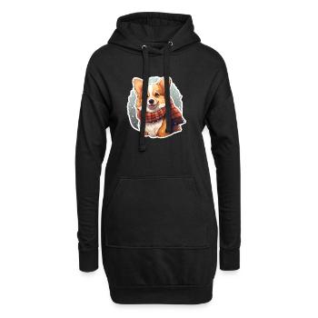 Welsh Corgi en hiver avec écharpe - Sweat-shirt à capuche long Femme - noir - Devant