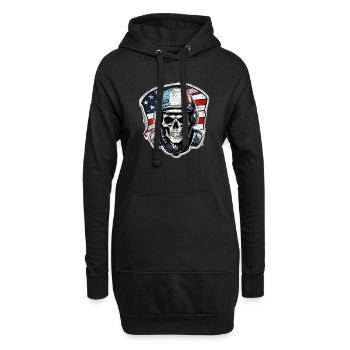 moto style retro - crane et squelette - Sweat-shirt à capuche long Femme - noir - Devant