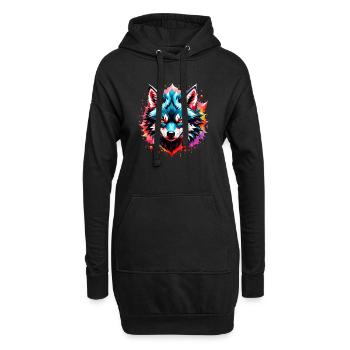 loup tatouage - Sweat-shirt à capuche long Femme - noir - Devant