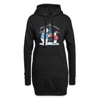 Eisbär Pinguin Weihnachten Merry Christmas Nordpol - Hoodie-Kleid - Schwarz - Vorne