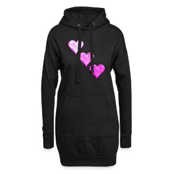 3 Herzen - Hoodie-Kleid - Schwarz - Vorne