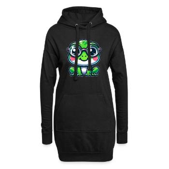 Süßer Frosch mit Brille - Hoodie-Kleid - Schwarz - Vorne