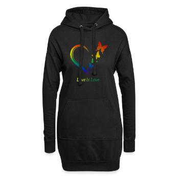 Regenbogen Herz Schmetterlinge "Liebe ist Liebe" - Hoodie-Kleid - Schwarz - Vorne