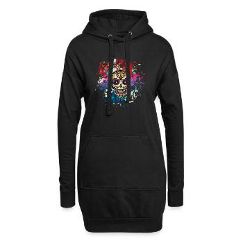 Sugar Skull, Totenkopf, Mexiko, Blumen, Schädel - Hoodie-Kleid - Schwarz - Vorne
