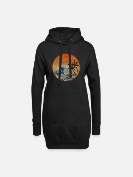 Die Große Welle vor Kanagawa - Hoodie-Kleid - Schwarz