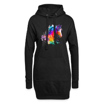 Idée Passion Chevaux Cavalier Aquarelle Splash Art - Sweat-shirt à capuche long Femme - noir - Devant