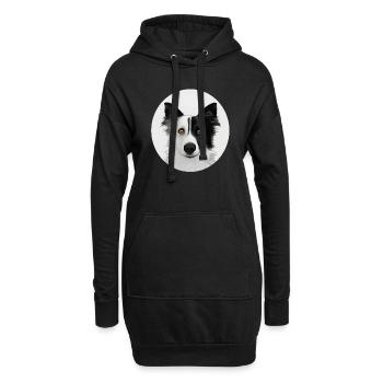 Border Collie noir et blanc en cercle - Sweat-shirt à capuche long Femme - noir - Devant