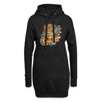 Psychedelische Motive der 70er Jahre - Hoodie-Kleid - Schwarz - Vorne