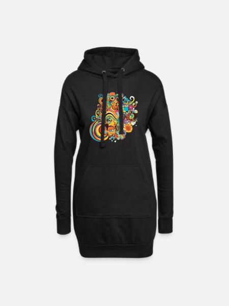 Psychedelische Motive der 70er Jahre - Hoodie-Kleid - Schwarz