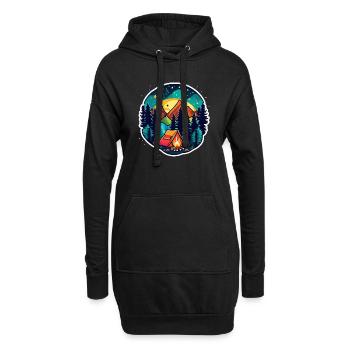 Camping, Zelt und Lagerfeuer - Hoodie-Kleid - Schwarz - Vorne