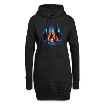 Camping, Zelt und Lagerfeuer - Hoodie-Kleid - Schwarz - Vorne