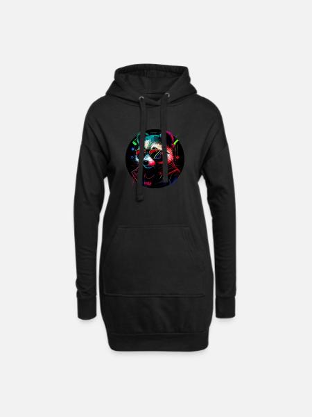Cyber raccoon - Hoodie Dress - black
