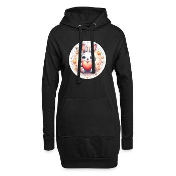 Hase mit Herz - Hoodie-Kleid - Schwarz - Vorne