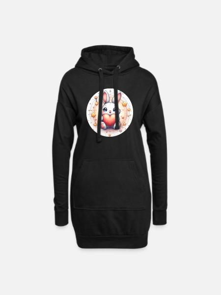 Hase mit Herz - Hoodie-Kleid - Schwarz