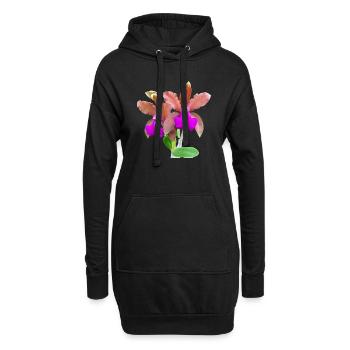 Orchidées Orchidées Hybrides Bronze Blossom Cattleya - Sweat-shirt à capuche long Femme - noir - Devant