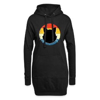 Retro Vintage Niedliche Katze Sonnenuntergang Design - Hoodie-Kleid - Schwarz - Vorne