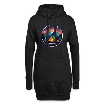 Camping, Zelt und Lagerfeuer - Hoodie-Kleid - Schwarz - Vorne