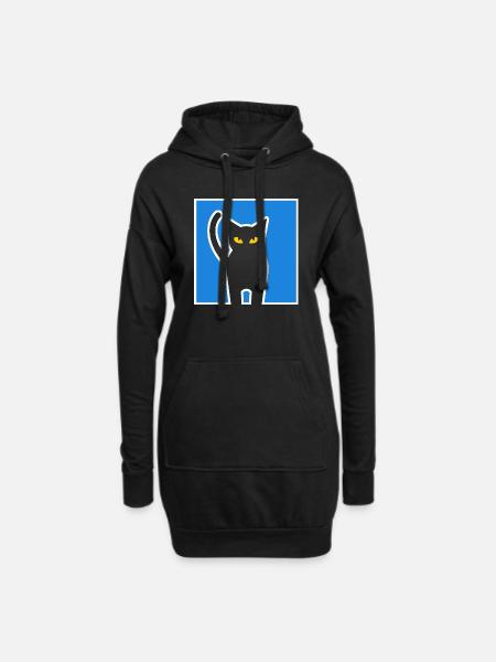 Katze - Hoodie-Kleid - Schwarz
