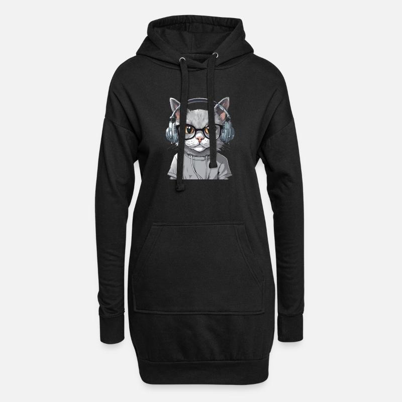 Grey Cat Web Developer - Hoodie Dress - black