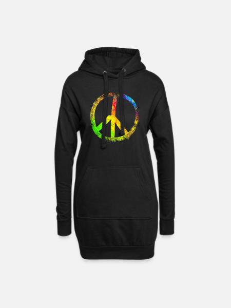 peace sign rainbow 02 - Hoodie Dress - black