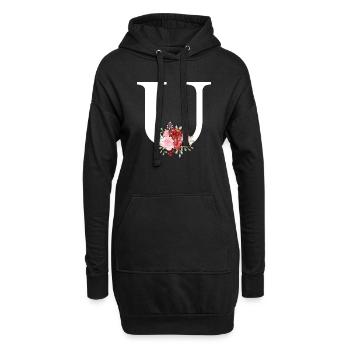Roter floraler U-Buchstabe - Hoodie-Kleid - Schwarz - Vorne