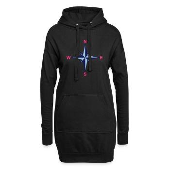rose des vents nord sud est west directi - Sweat-shirt à capuche long Femme - noir - Devant