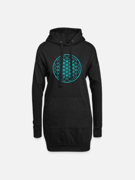 Lebensblume TÜRKIS - Hoodie-Kleid - Schwarz
