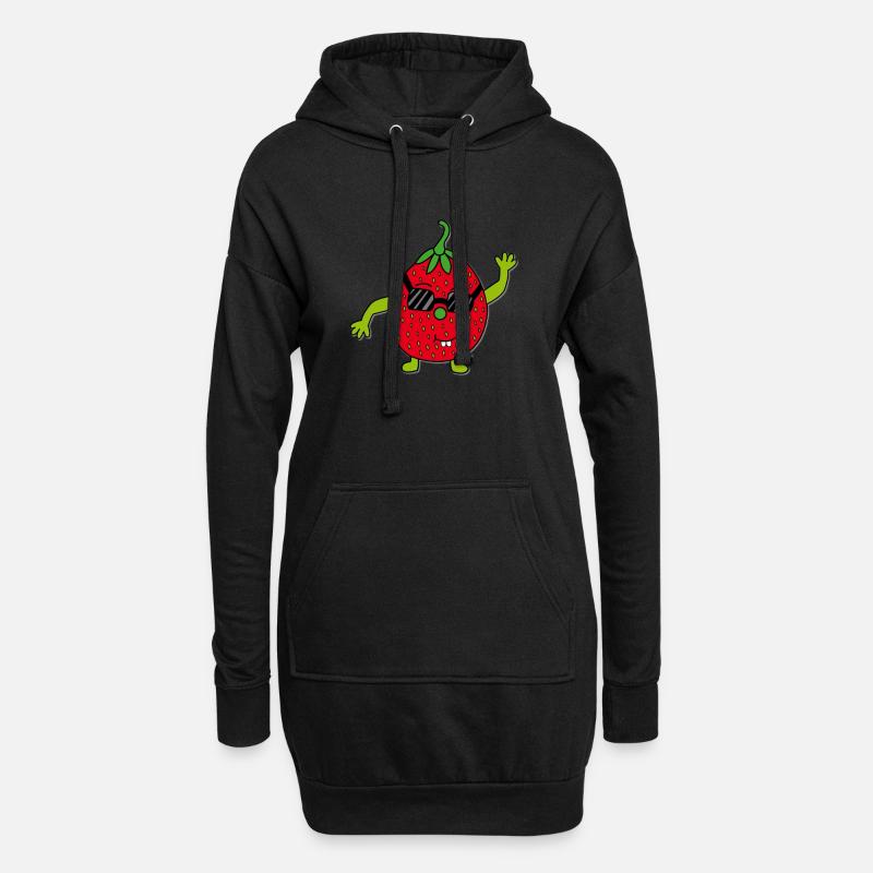 Erdbeere - Hoodie-Kleid - Schwarz