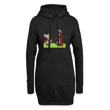 Lustiger Bär mit Maus auf einer Schubkarre - Hoodie-Kleid - Schwarz - Vorne