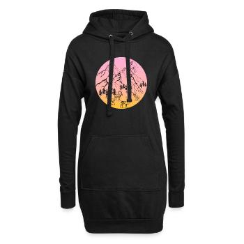Montagnes avec des arbres et des animaux - Sweat-shirt à capuche long Femme - noir - Devant
