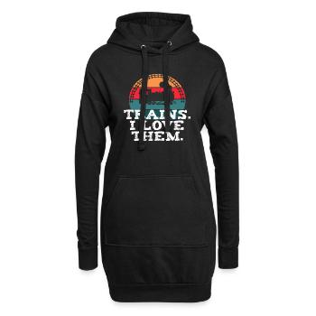 Trains. I Love Them - Hoodie-Kleid - Schwarz - Vorne