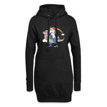 Weihnachtsmann Einhorn reitet Dinosaurier Trex Weihnachten - Hoodie-Kleid - Schwarz - Vorne