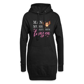 Man Muss Das Leben Tanzen Eule Uhu Tier Note Feier - Hoodie-Kleid - Schwarz - Vorne