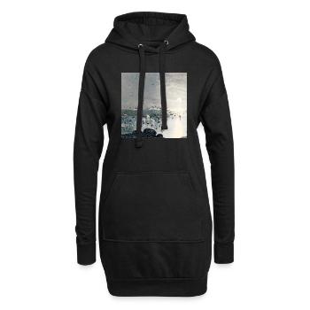 Canards, canards colverts et cygnes sur le lac au coucher du soleil - Sweat-shirt à capuche long Femme - noir - Devant