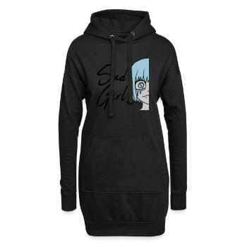 Visage de sad girl en pleurs - Sweat-shirt à capuche long Femme - noir - Devant