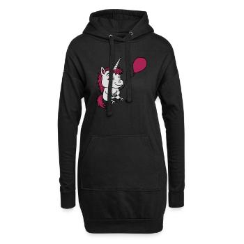 Glückliches Luftballon Einhorn Comic - Hoodie-Kleid - Schwarz - Vorne