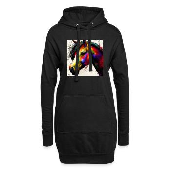 Farbenfrohes Pferde Portrait - Hoodie-Kleid - Schwarz - Vorne