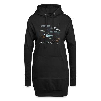 Muster mit Walen und Fischen / Unterwasserwelt - Hoodie-Kleid - Schwarz - Vorne