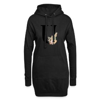 lettre U fleuris - Sweat-shirt à capuche long Femme - noir - Devant