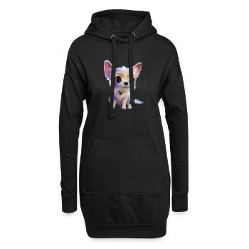 petit chien blanc - Sweat-shirt à capuche long Femme - noir - Devant