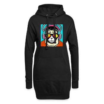 Singe écoutant de la musique avec des écouteurs - Sweat-shirt à capuche long Femme - noir - Devant
