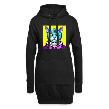 Illustration eines Katzenporträts, Vektor - Hoodie-Kleid - Schwarz - Vorne