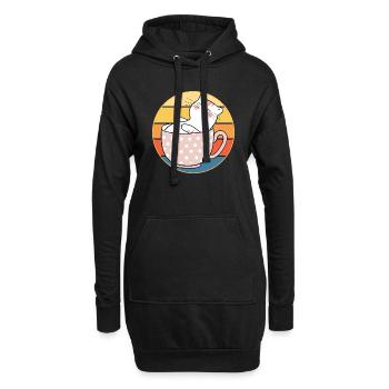 Lustiges süßes Kawaii Katzengesicht Retro Sonnenuntergang - Hoodie-Kleid - Schwarz - Vorne