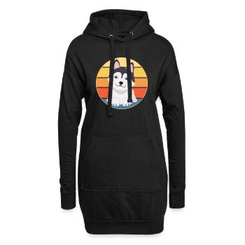 Drôle Kawaii Mignon Husky Dog Vintage Retro Sunset - Sweat-shirt à capuche long Femme - noir - Devant