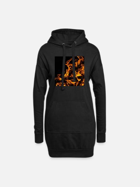 Blazing fire at night - Hoodie Dress - black