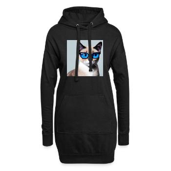 Süße Katze Henry mit Brille - Hoodie-Kleid - Schwarz - Vorne