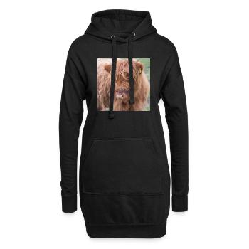 Ein Hochlandrind in den schottischen Highlands - Hoodie-Kleid - Schwarz - Vorne