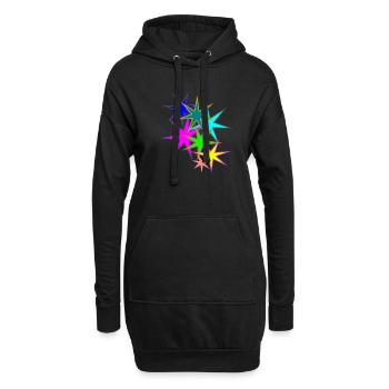 bunte Sterne - Hoodie-Kleid - Schwarz - Vorne
