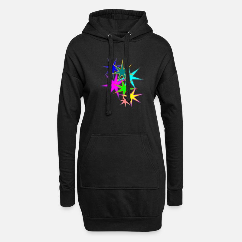 bunte Sterne - Hoodie-Kleid - Schwarz